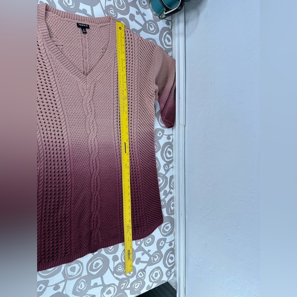 TORRID Dip Dye Ombre Pink V-Neck Cable Knit 3/4 Sleeved Tunic Sweater Plus Sz 2X - Picture 11 of 12